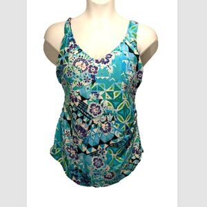 NEW Swim Suits For All Belle Blue Tribal One Piece Swimsuit Plus 22W